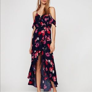 Floral Ruffle Cold Shoulder Maxi Dress